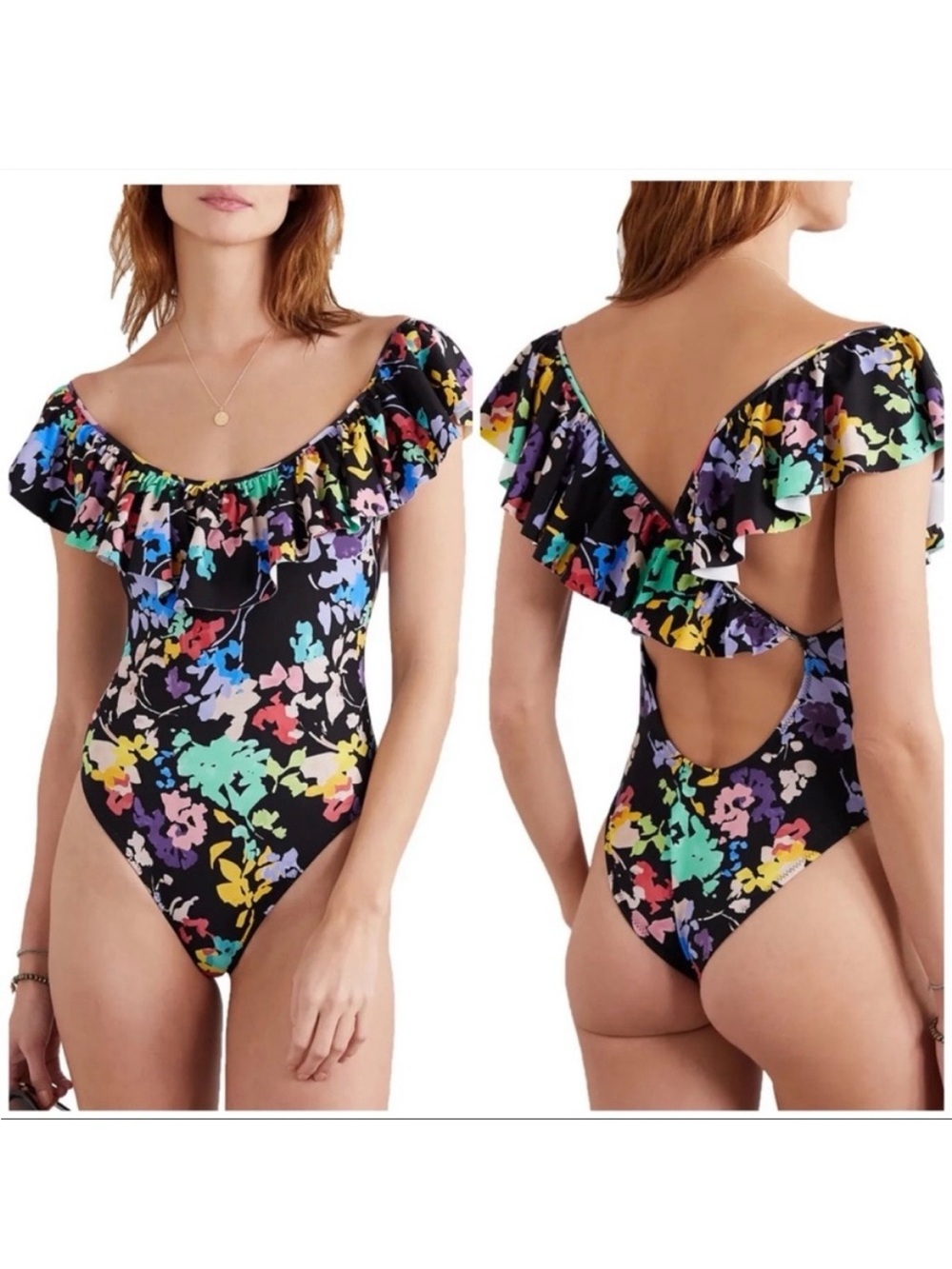 Caroline Costas floral Ruffle one piece swimsuit